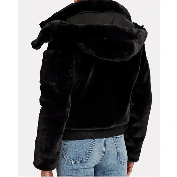 SAM. Nala Hooded Black Faux Fur Jacket